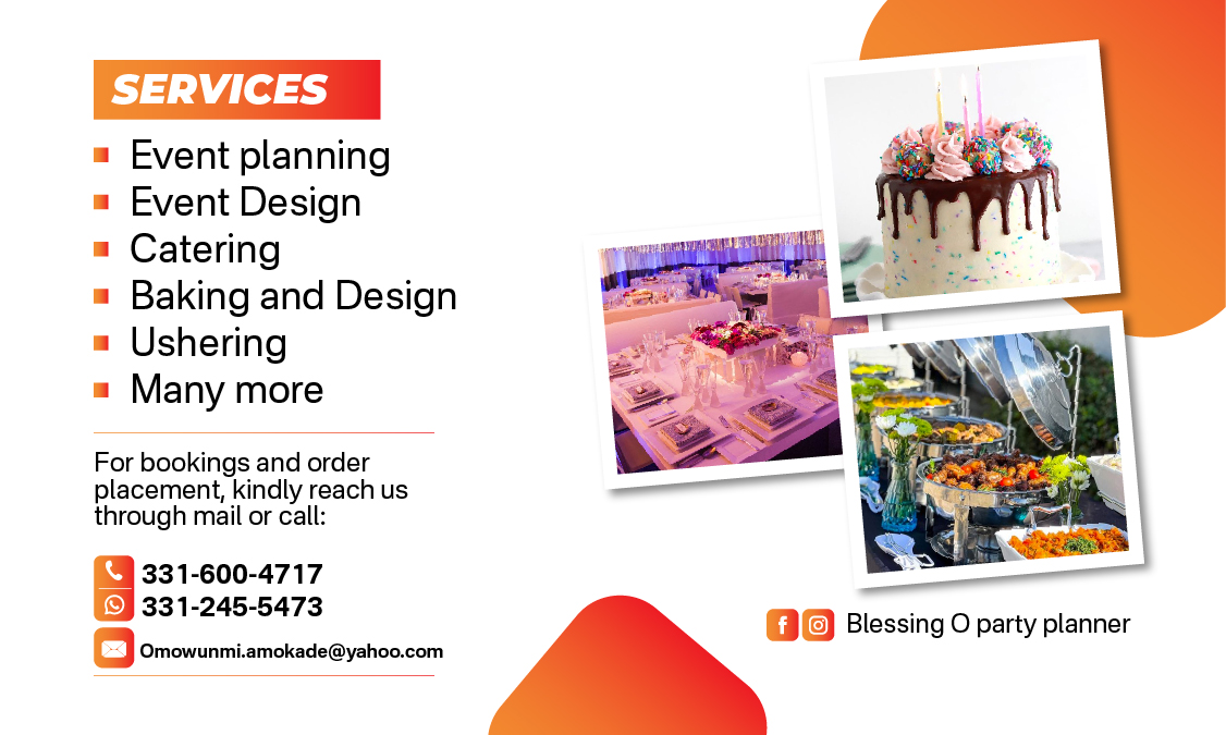 Blessing O Party Planner services flyer